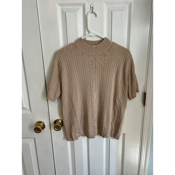 Laura Scott Tops - Laura Scott Womens Large Acrylic Tan Short Sleeve‎ Fitted Ribbed Shirt